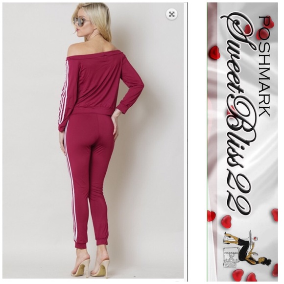 💄Burgundy 2 Piece Jumpsuit off the Shoulder💄 - Picture 3 of 3